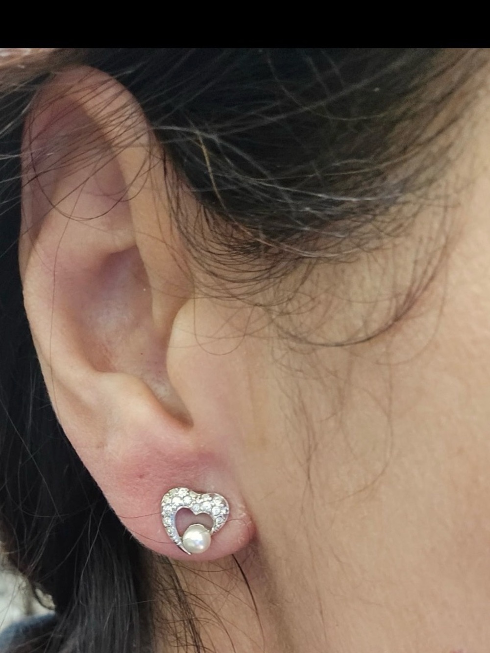 Swarovski Silver Heart Crystal Pearl Stud Earrings
